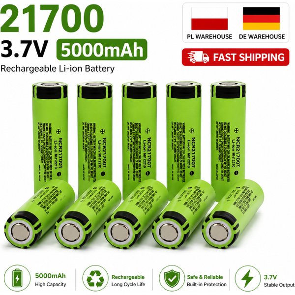 21700 3,7V 5000mAh Wiederaufladbare Lithium-Ionen-Batterie 40A Hochleistungs-Akkuzelle, EU-Lagerbestand Schneller Versand, Geeignet für Elektrowerkzeuge, Taschenlampen, tragbare Elektronik,