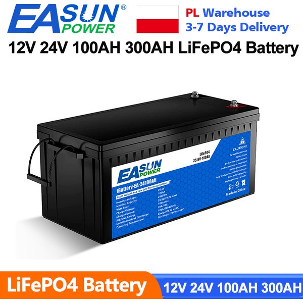 Batterie LiFePo4 EASUN POWER 12V 24V 100AH 300AH avec BMS 100A pour onduleur de camping-car et système solaire – Sans taxes