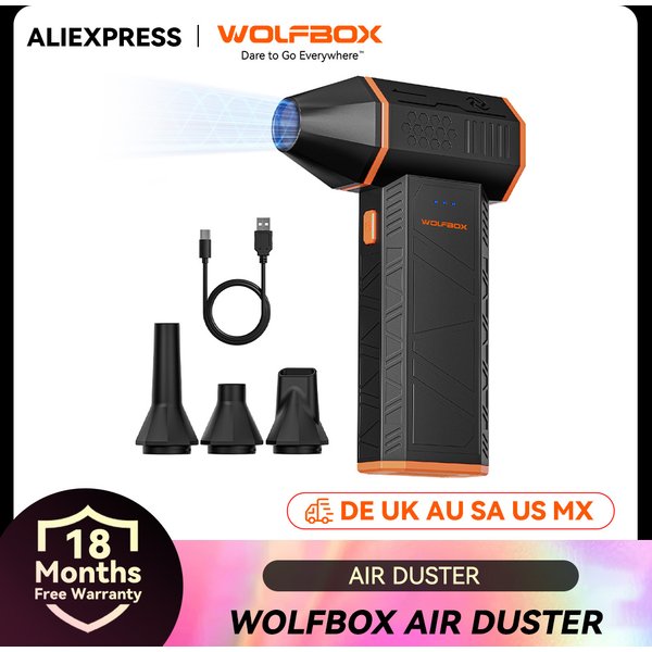 WOLFBOX MF50 Leistungsstarker Kabelloser Luftstaubsauger 110000RPM 3-Stufen Einstellbarer Tragbarer Lüfter für Auto/Zuhause/Outdoor