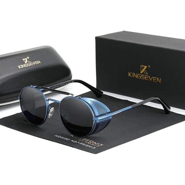 KINGSEVEN Mode Gothique Steampunk lunettes de Soleil Polarisées Hommes Femmes Marque Designer Vintage Ronde Métal Cadre Lunettes