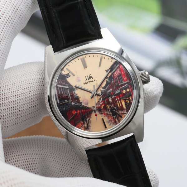 Shanghai 36mm Handaufzugs-Mechanische Uhr 7120 Wasserdichte Bauhaus-Design-Uhr für Herren mit Emaille-Zifferblatt