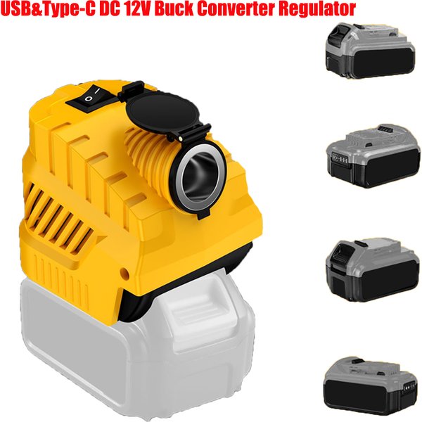 Pour Makita/DeWalt/Milwaukee/Bosch 18/20V-Batterien avec USB- et Typ-C-Anschlüssen DC 12V Step-Down-geregeltem Konverter pour DIY-Projekte