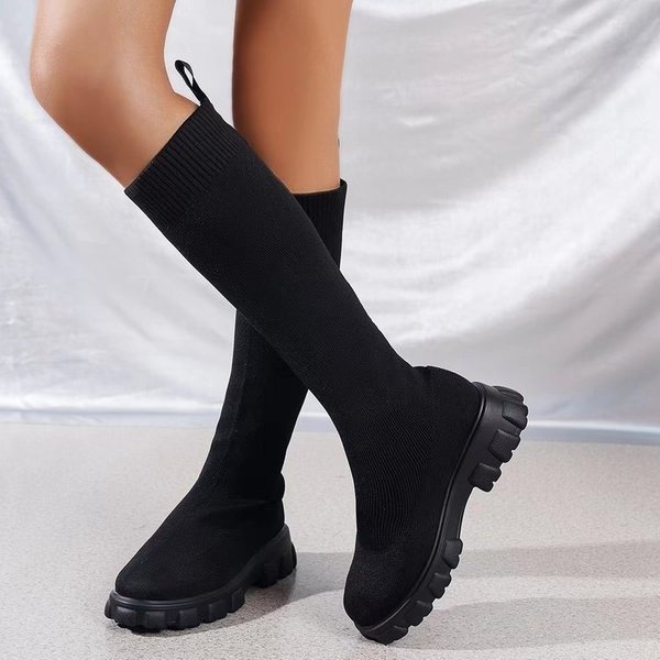 2024 frauen Herbst/Winter Neue Marke Mode frauen Stiefel Mid Sleeve Elastische Socken Stiefel Dicke Sohle stiefel