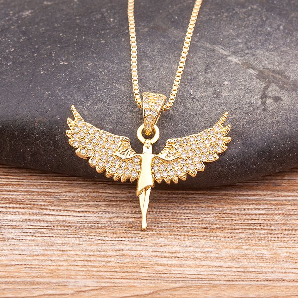 Nidin Klassische Mode Engel Flügel Göttin Anhänger Mikro Pflastern Zirkon Kette Halskette Straße Persönlichkeit Schmuck Feine Hochzeit Geschenk