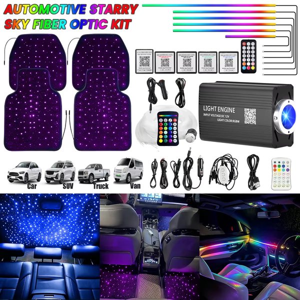 Starlight Autofußmatten, Glasfaser-Sternenhimmel-Set & RGB-LED-Streifen für den Innenraum, Musik-Synchronisation, APP & Fernbedienung, Luxuriöse Auto-Ambientebeleuchtung