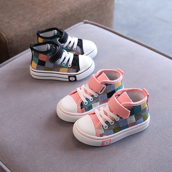 Children Canvas Shoes for Boys Girls Fashion Kids Casual Sneakers Breathable Checkered Classic Girls High-top Lattice Sneakers