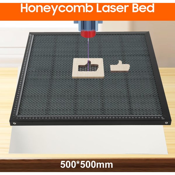 Waben-Laserbett 500x500mm mit Aluminiumplatte und Messmarkierungen, Vollmetall-Waben-Arbeitstisch aus Stahl mit Nietverbindung und Stützsäulen, feuerfeste und rostfreie Oberfläche für