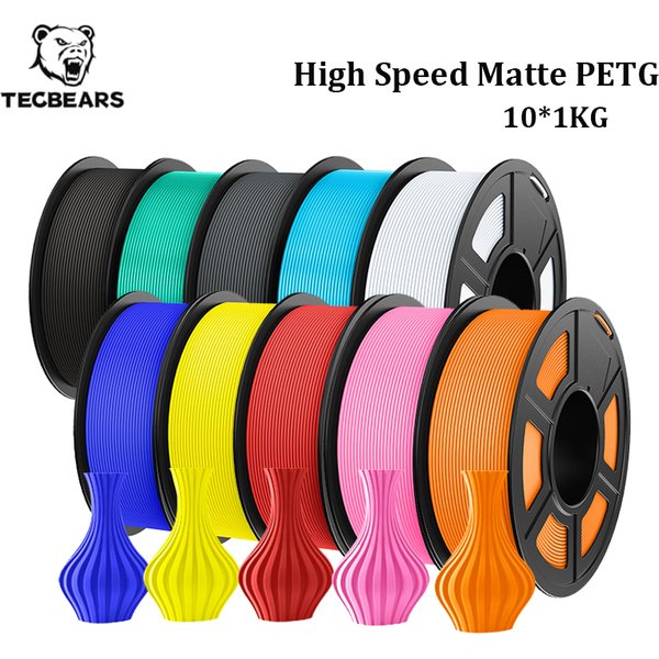 TECBEARS 3D-Drucker Filament Hochgeschwindigkeits-Matt-PETG 1,75mm 10KG PETG Blasenfrei Glatter Druck Mehrfarbiges Set für FDM-Drucker