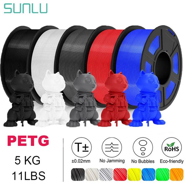 SUNLU 5 Rollen PETG Transparentes Filament 1,75 ±0,02 mm 1 kg Spule (2,2 lbs) Hochfestes, Sauber Gewickeltes Filament Passend für die Meisten FDM-Drucker