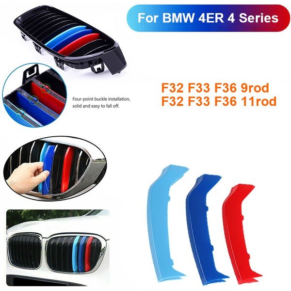 3 Stück dreifarbiger Streifen für BMW 4er 4er Serie F36 F33 F32 Sport 2014-2018 Coupé Autoren grills Trimm clip m Leistung abs