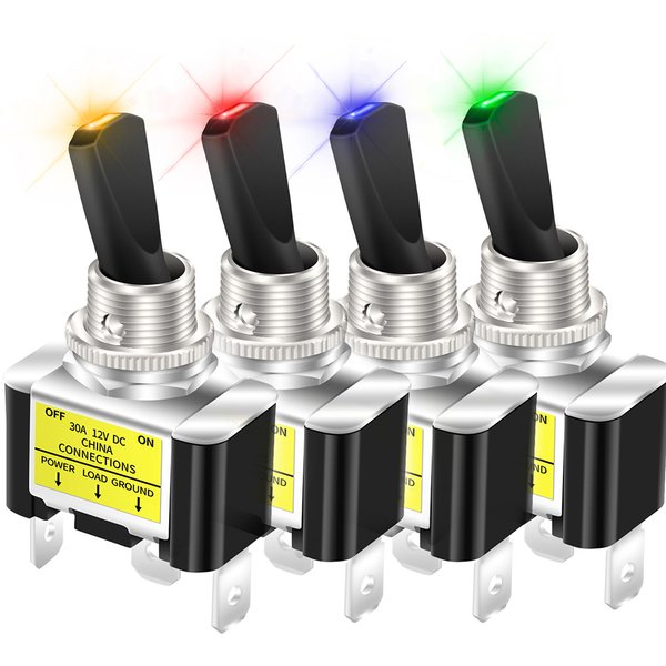 2PCS 30A 12V LED Toggle Switch Lighted Toggle Rocker Switch SPST ON Off 2 Position 3Pin for Automotive Car Aircraft