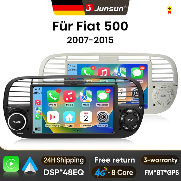 Autoradio Android 7 pouces Junsun pour Fiat 500 2007 - 2015, sans fil, compatible Apple CarPlay, écran tactile IPS, lecteur multimédia vidéo, système intelligent automobile, autoradio 2 Din, GPS,