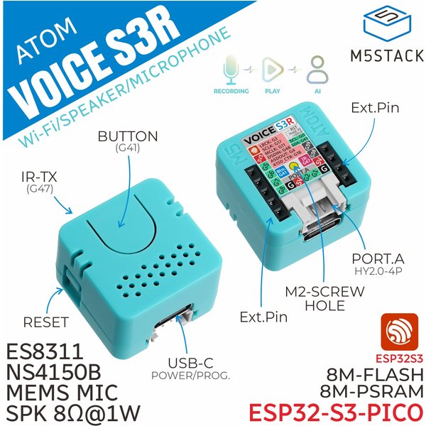 Oficjalny zestaw deweloperski inteligentnego głośnika M5Stack Atom VoiceS3R