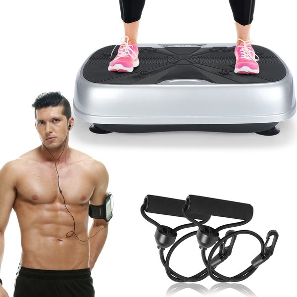 KeHot FR-198 Vibrationsplatte mit Widerstandsbändern, Ganzkörper-Fitnessplattform, 99 Geschwindigkeitsstufen, Fernbedienung, Heimtrainingsgerät