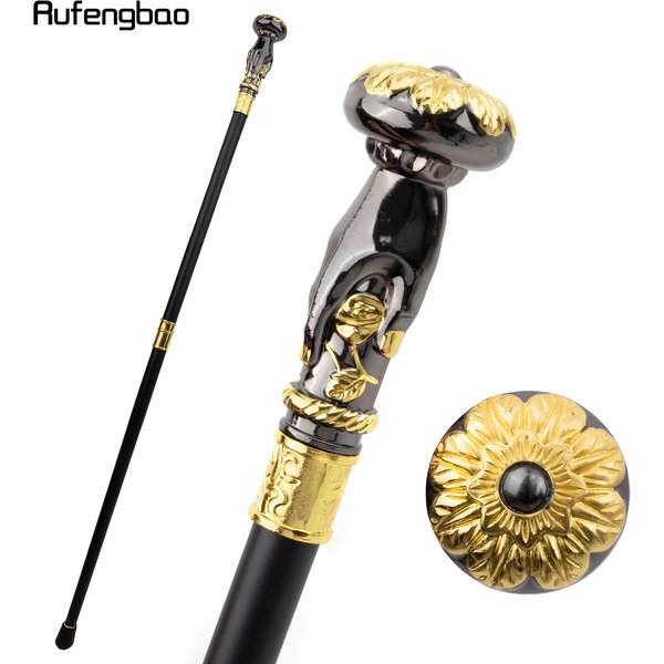 Golden Black Hand Hold Flower Luxury Fashion Walking Stick for Party Decorative Cane Elegant Crosier Knob Walking Stick 93cm