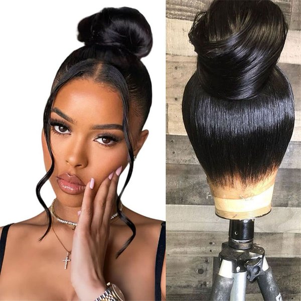 Perruques de cheveux humains lisses noires naturelles de 30 pouces, avec dentelle frontale 360, dentelle complète HD transparente 5x5, sans colle, pré-épilées