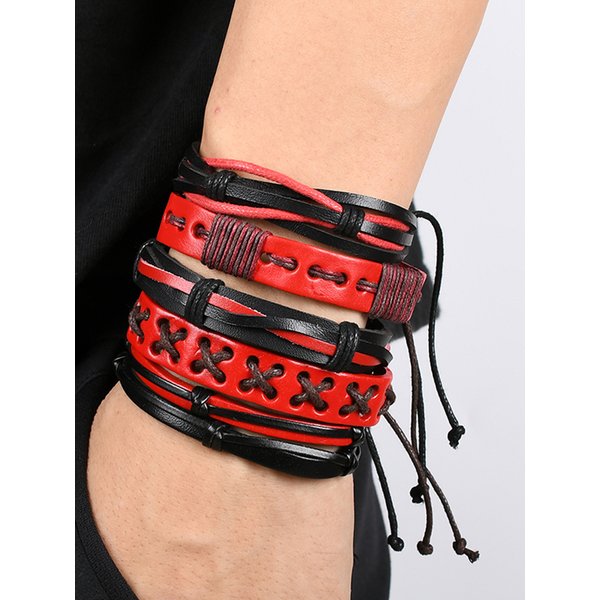 4 Teile/satz Geflochtene Wrap Leder Armbänder für Männer Vintage Lebensbaum Ruder Charme Holz Perlen Ethnische Tribal Armband Seil Armband