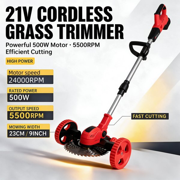 Faltbarer, bürstenloser, kabelloser Rasentrimmer mit 9-Zoll-Scheibe und 2-in-1-Rasenkantenmesser, kompatibel mit Milwaukee M18-Akku, Gartenwerkzeug
