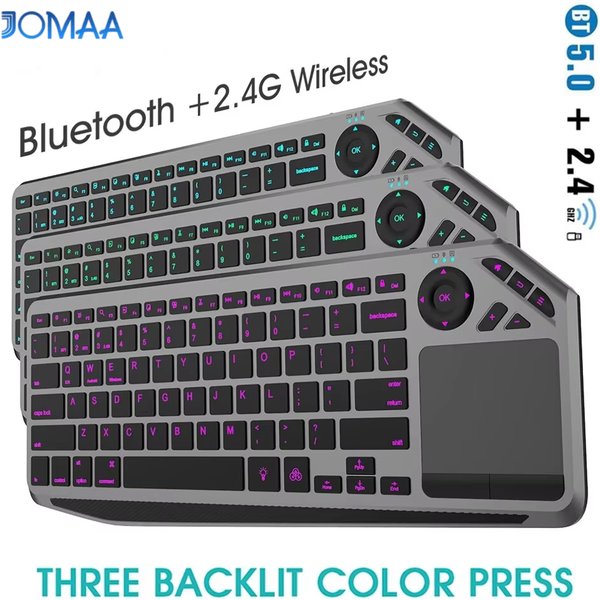 Drahtlose Bluetooth-Tastatur mit Touchpad, 7-farbige Hintergrundbeleuchtung, 2,4 g, wiederaufladbare Trackpad-Tastatur für Smart-TV, IOS iPhone/iPad