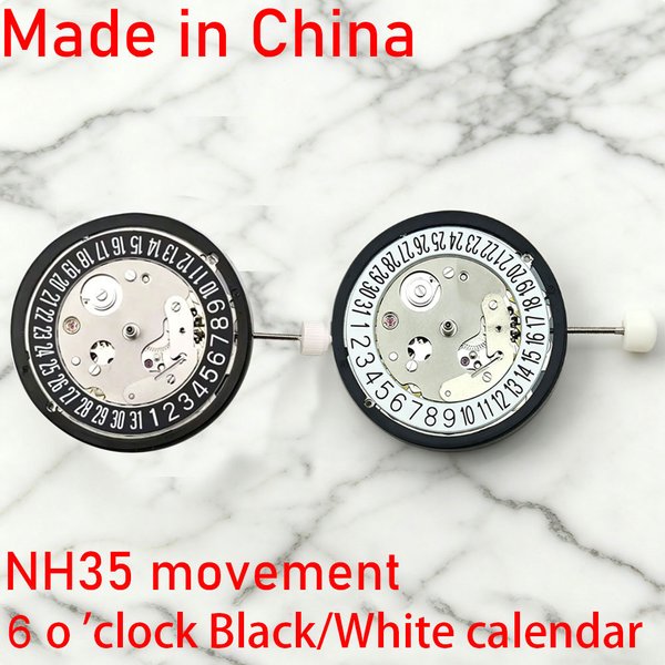 Calendrier noir et blanc à 3 et 6 heures, modèle NH35. Le mouvement chinois NH35 peut remplacer les pièces du mouvement automatique japonais Seiko.