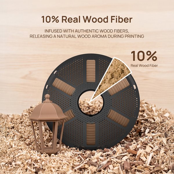 JAYO 10 Rollen 3D-Holz-PLA-Drucker-Filament 1,75 mm 10 % echte Holzfaser & Umweltschutz HOLZ Passend für die meisten FDM-3D-Drucker