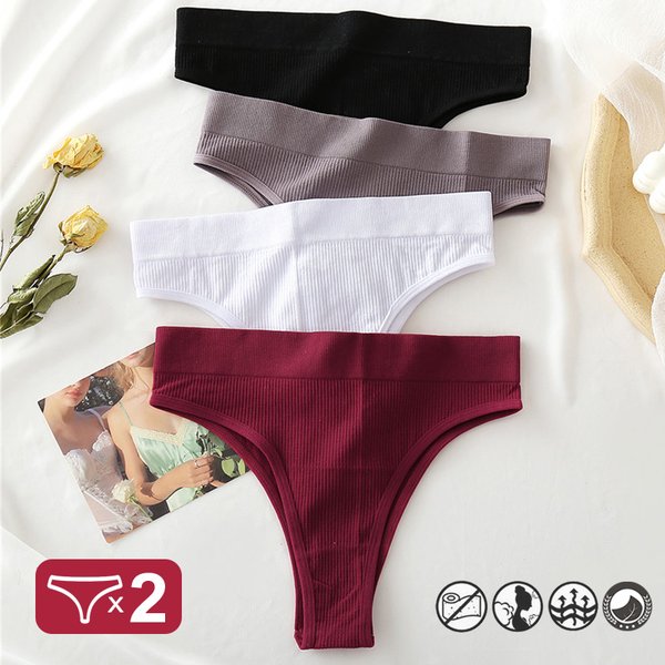 Culotte taille haute sans couture pour femme, ensemble de 2 pièces, Lingerie Sexy, confortable, en coton, slips intimes