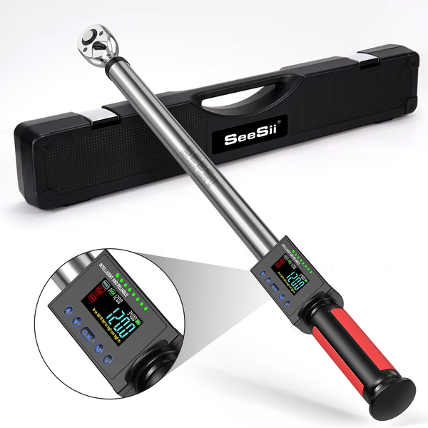 SEESII 340N.m Digitaler Drehmomentschlüssel Elektrischer Schraubenschlüssel 1/2" mit Summer, LED-Blitzlicht, 2% Genauigkeit für Auto und Fahrrad