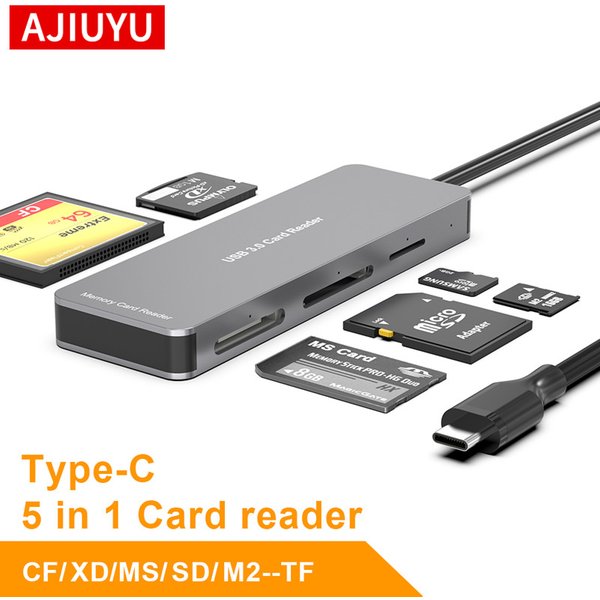 AJIUYU 5-in-1-Multifunktions-Multifunktions-Typ C CF XD MS SD M2/TF Smart-Speicherkartenleser Flash-Laufwerk-Adapter Typ C Laptop Computer Telefon
