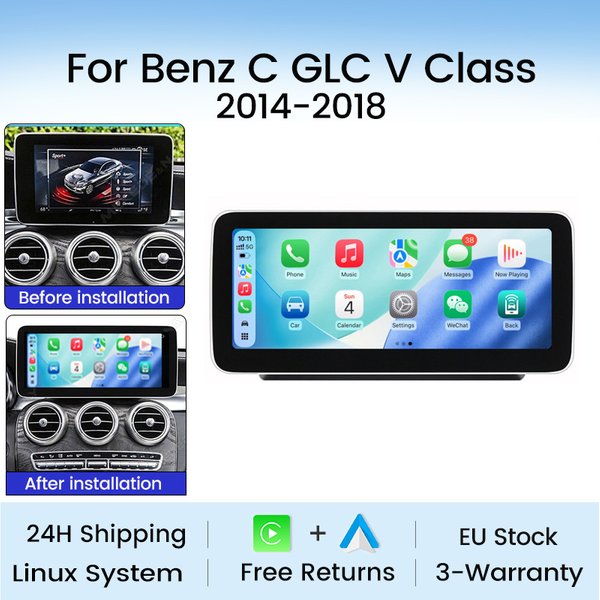 Écran tactile Linux 10,25'' 12,3'' pour Mercedes Benz C W205 GLC X253 Classe V V447 2014-2018 NTG5.0 CarPlay sans fil Android Auto WIFI BT