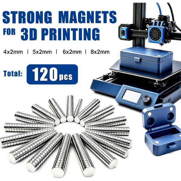 120 Aimants pour Impression 3D, Mini Aimants Puissants 4x2 5x2 6x2 8x2mm pour Impression 3D, Réfrigérateur, Bureau, Bricolage, Artisanat