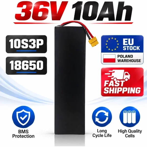 Ersatzakku 36V 10Ah 10000mAh 10S3P 500W für das Elektro-Scooter-Modell KUGOO S1 S2 S3, wiederaufladbares Li-Ion-Paket mit 18650-Zellen und integriertem BMS, hohe Kapazität, zuverlässige Leistung,