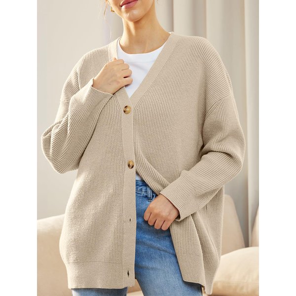 Cardigan en tricot à col en v pour femme, pull couleur unie, Simple et polyvalent, nouveau Style, détail de boutons, automne hiver