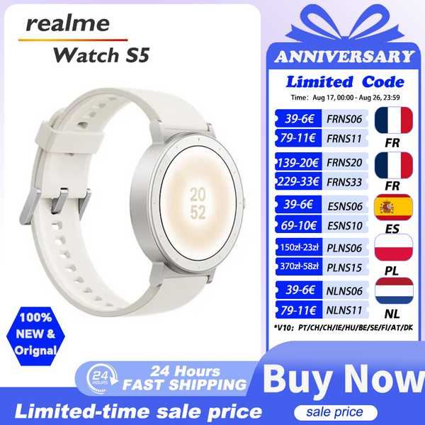 realme Watch S5 Smartwatch 5ATM Wasserdichtigkeit 20 Tage Akkulaufzeit 110 Sportmodi 1,43" AMOLED-Display