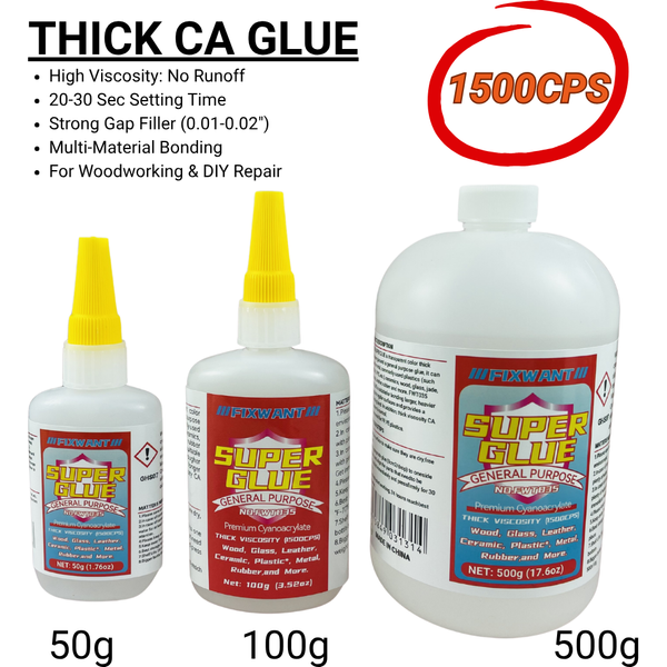 Premium 1500CPS Dicker CA-Kleber Industriequalität Cyanacrylat-Superkleber für Lückenreparatur Holzbearbeitung DIY Handwerk 50g/100g/500g