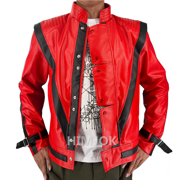 Michael Jackson Costumes veste en cuir rouge pour Thriller Cosplay Halloween adultes XS-4XL