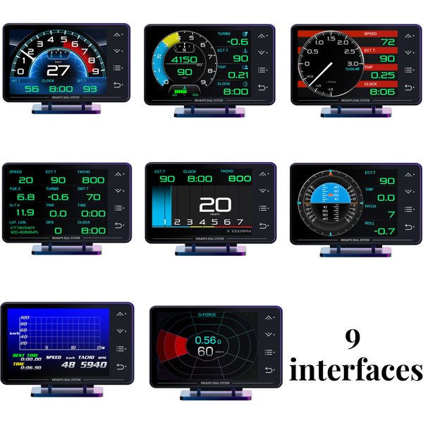 Nouvel affichage tête haute XS HUD OBD2+GPS avec température de l'eau, pression d'huile, température d'huile, valeur G turbo, gyroscope et écran LCD