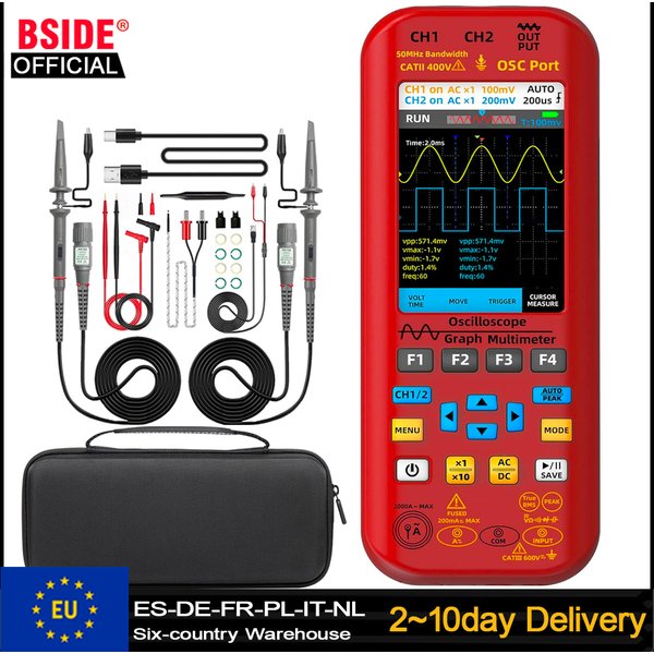 BSIDE 50MHz Digitales Oszilloskop Multimeter 4-in-1 Zweikanal 50MHz Bandbreite AC DC Spannung Strom OHM Multifunktionstester