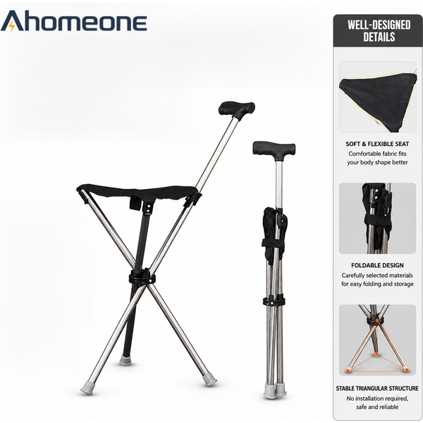 Canne de marche pliable avec siège - Canne légère et portable en aluminium pour les personnes âgées, randonnée en plein air, voyage
