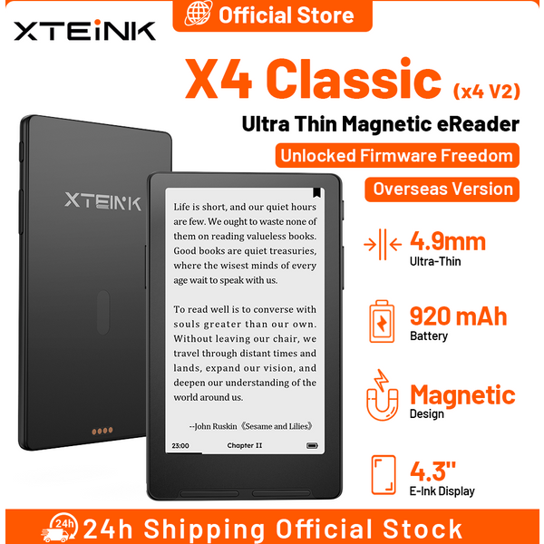 XTEINK X4 Classic (X4 V2) 4,3" Magnetischer Taschen-E-Reader, ultradünn, 4,9 mm, E-Paper, 920 mAh Akku, entsperrt, offizielle globale Version
