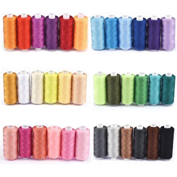 6 Farben/Set Garn Nähgarn Rollenmaschine Handstickerei 400 Yard Jede Spule 100 % Polyester Langlebig für Heim-Nähset