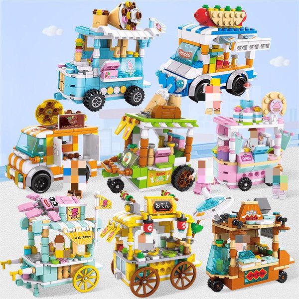 Snack wagen Bausteine Mini City Store Street View Snack Straße Kinderspiel zeug Jungen und Mädchen Geschenke kompatibel mit Lego