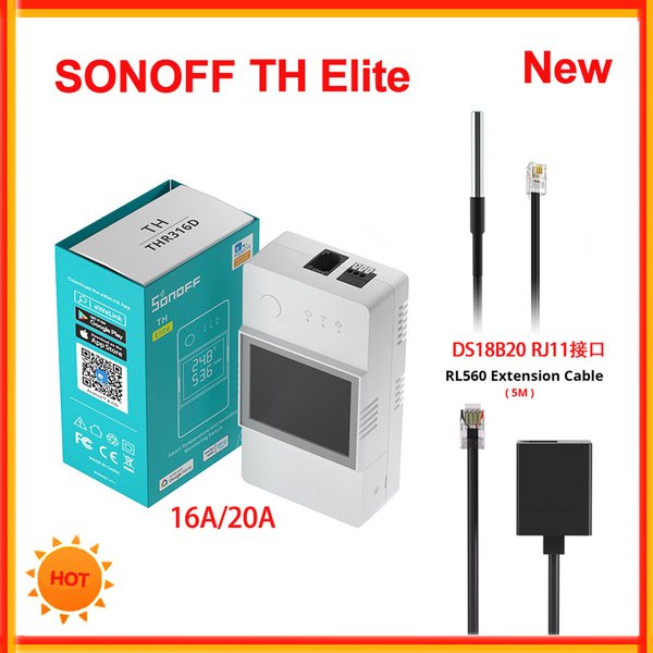 SONOFF TH Elite 16A 20A Wifi Smart Temperature and Humidity Monitoring Switch Work with THS01 RL560 MS01 Sensor EWELINK Alexa
