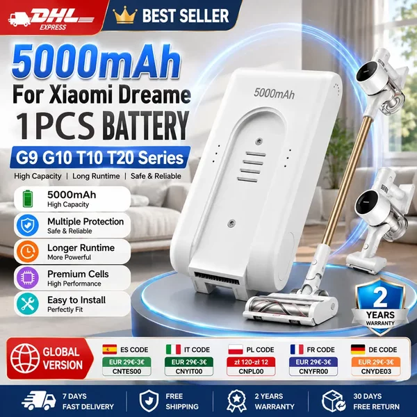 25,2V 5000mAh Wiederaufladbare Lithium-Ionen-Batterie für Xiaomi Mijia Dreame DGDXT-7S1P-001 G9 G10 Kabelloser Staubsauger Zubehör