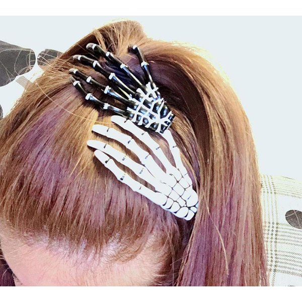 Pince à cheveux tête de mort fantôme, carte de cheveux main, modules noirs et blancs, pince à cheveux Sophia, main d'horreur vintage, épingle à cheveux Halloween, accessoires pour cheveux, 1PC