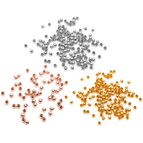 2 mm, 3 mm, silberfarben, vergoldetes Messing, glatte Abstandsperlen, kleine runde Metallperle, 2 mm, 3 mm, für die Schmuckherstellung, 200 Stück