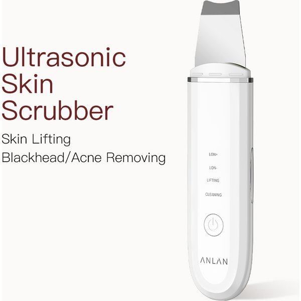 Ultraschallpeelinggerät ANLAN Skin Scrubber, Ultraschall-Peeling Porenreiniger Akne-Entferner Ionen Hautreiniger für Gesichtsreinigung Gesichtspflege (Weiß)
