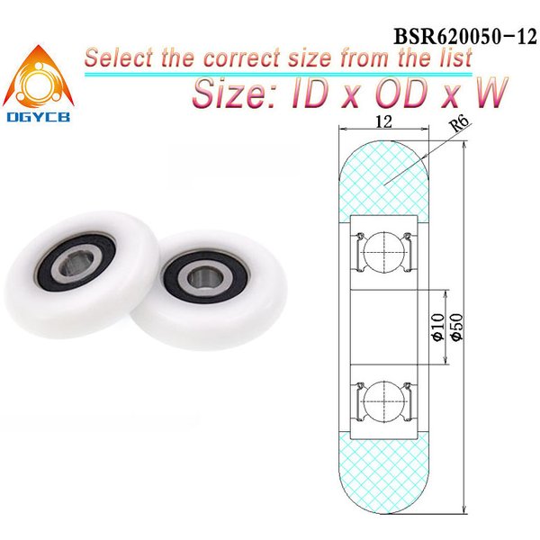 Roulements en plastique miniatures 10x50x12mm POM 1pcs 50mm poulie de guidage ronde couverte BSR620050-12 10*50*12 roues de siège de rameur