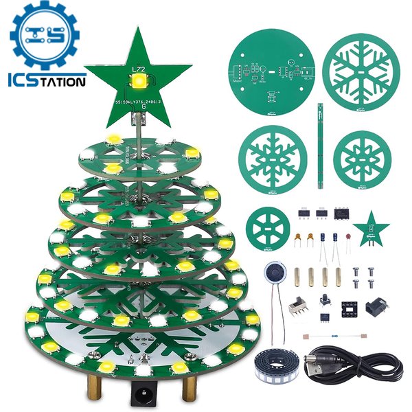 Weihnachtsbaum-Lötprojekte, DIY-Musik, Weihnachtsbaum mit WS2812B RGB-LEDs, blinkende Lichter, SMD-Lötübungsset