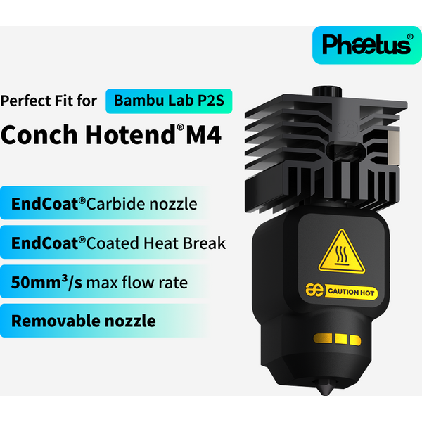 Neues Phaetus X2D H2C Linkes P2S H2S Conch Hotend M4 Kit Endcoat Hartmetall-Düse Hot End für Bambulab A1 H2D H2S X2D 3D-Drucker