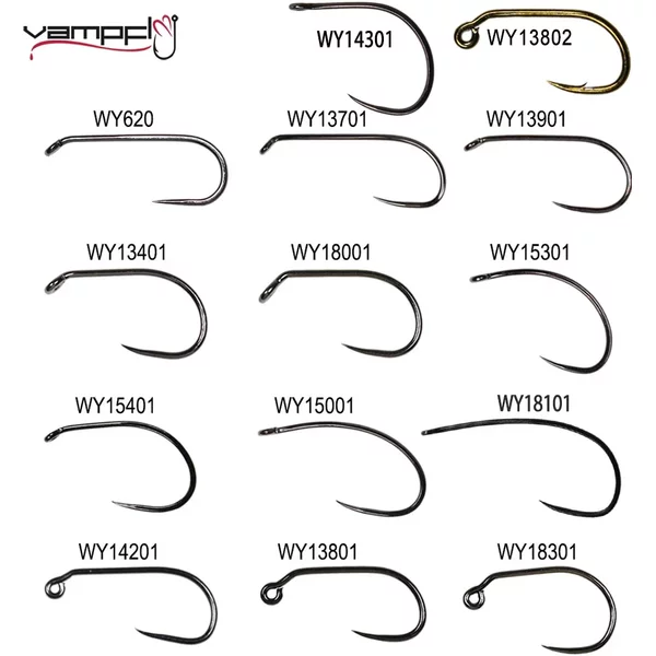 Vampfly 50 pcs/Pack barbelé et sans ardillon pêche mouche attachant crochet nymphes Pupa oeuf mouche sèche mouche humide mouche crochet 60 ° Crochet ninfa de gabarit d'angle